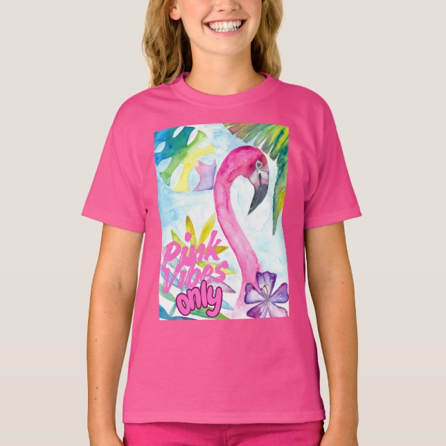 Pink Vibes Only – Pink Flamingo T Shirt (Framsida)