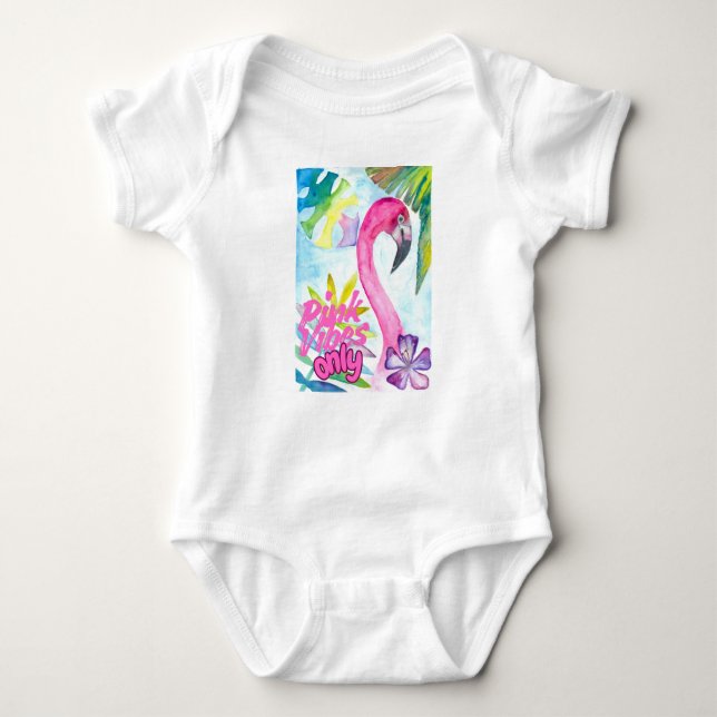 Pink Vibes Only – Pink Flamingo T Shirt (Framsida)