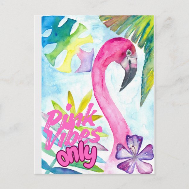 Pink Vibes Only – Pink Flamingo Vykort (Framsida)