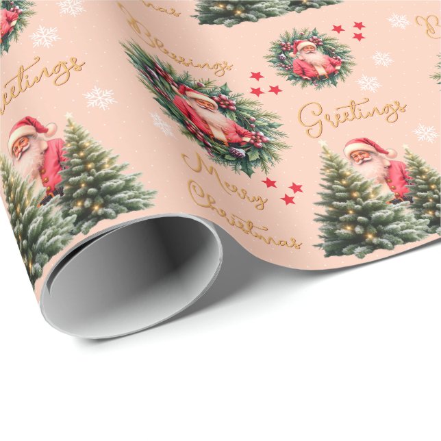 Pink Vintage Santa Claus Gift  Presentpapper (Rullad Hörn)