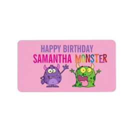 Pink violet monster Fun kids  Adressetikett