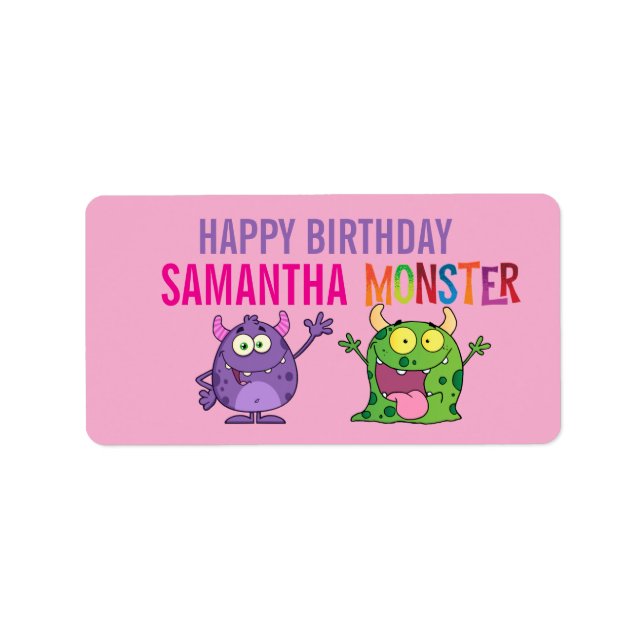 Pink violet monster Fun kids  Adressetikett (Framsidan)