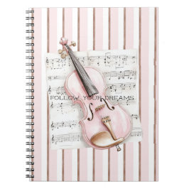 Pink Violin Music Sheet Anteckningsbok