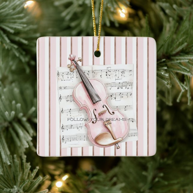 Pink Violin Music Sheet Julgransprydnad Keramik (Träd)