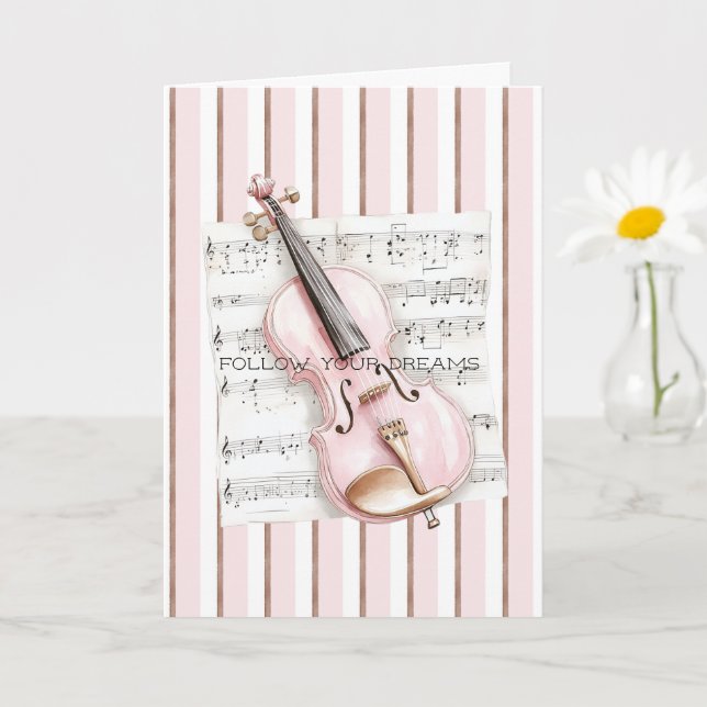 Pink Violin Music Sheet Kort (Liten växt)