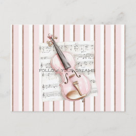 Pink Violin Music Sheet Vykort