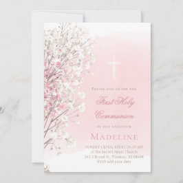 pink watercolor baby's breath |  First Communion Inbjudningar