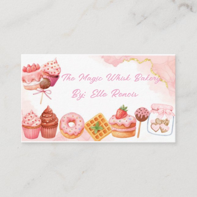 Pink Watercolor Bakery Business Card  Visitkort (Framsida)