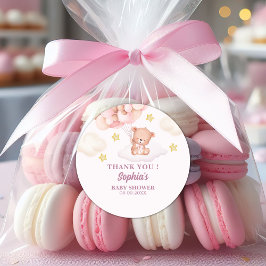 Pink Watercolor Bear Baby Shower Girl Runt Klistermärke
