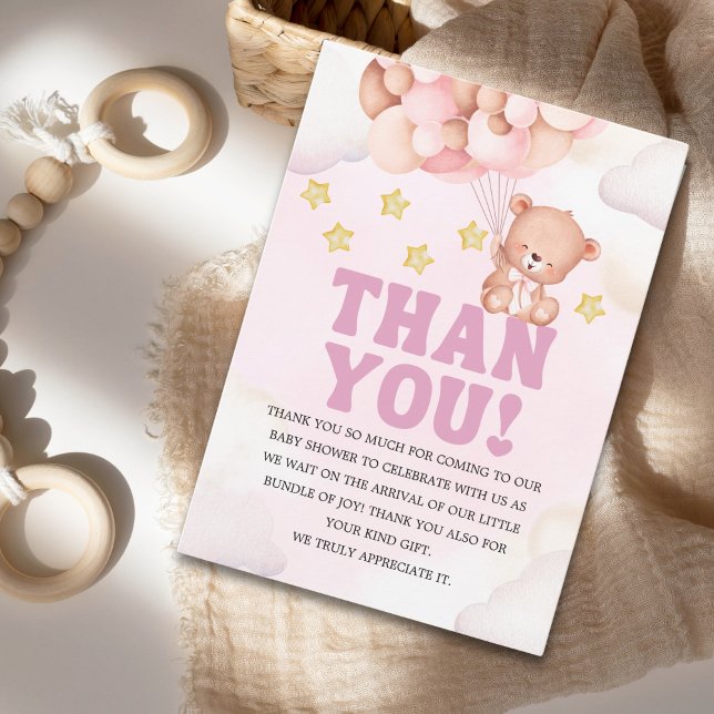 Pink Watercolor Bear Baby Shower Tack Kort (Skapare uppladdad)