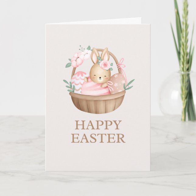 Pink Watercolor Bunny Easter Holiday Card Tack Kort (Framsida)