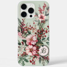 Pink Watercolor Christmas Floral Monogrammed Case-