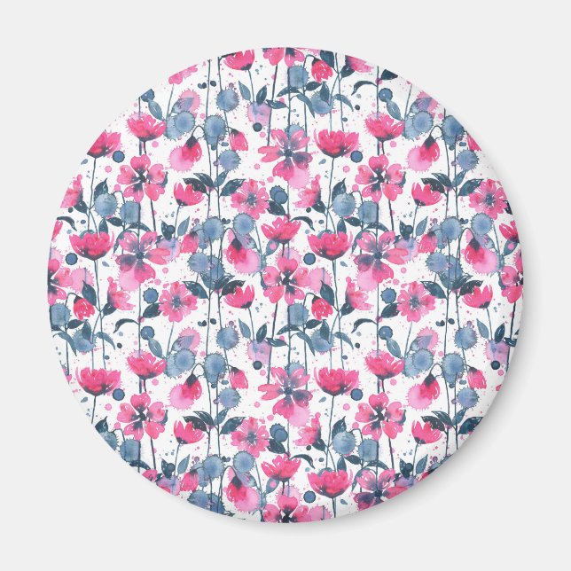 Pink Watercolor Daisies Magnet (Framsidan)
