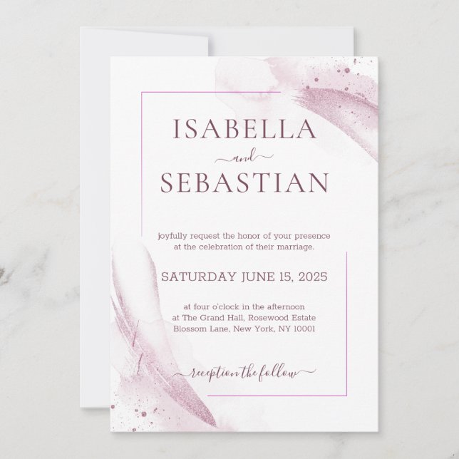 Pink Watercolor Elegant Wedding Inbjudningar (Framsida)