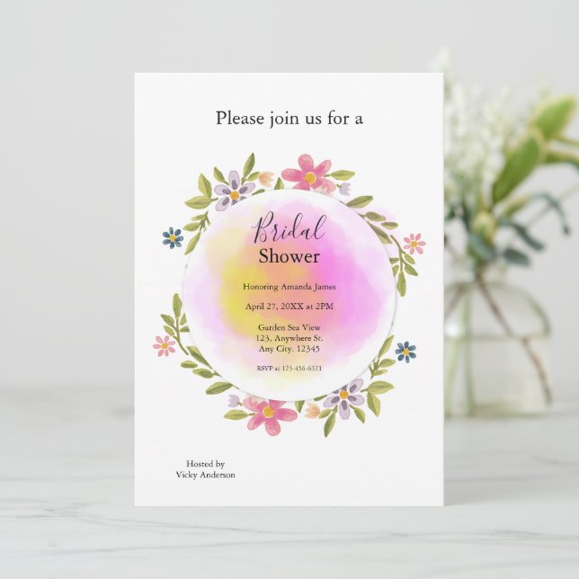 Pink Watercolor Floral Bridal Shower Inbjudningar (Stående Fram)