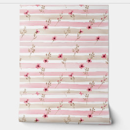 Pink Watercolor Floral Stripe Pattern