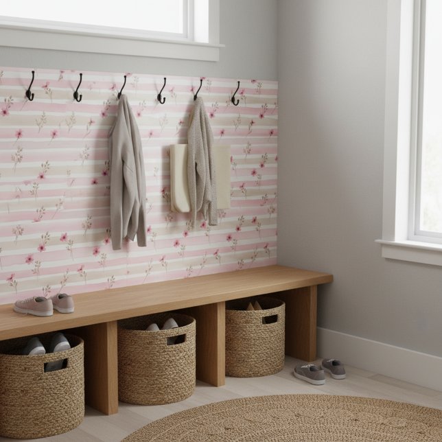 Pink Watercolor Floral Stripe Pattern Kakelplatta (Skapare uppladdad)