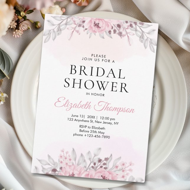 Pink Watercolor Flowers Bridal Shower Inbjudningar (Skapare uppladdad)