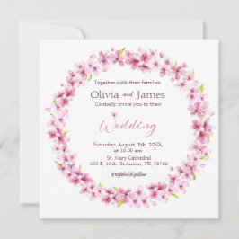 Pink Watercolor Flowers Wreath Wedding Invitation Inbjudningar