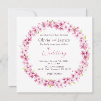 Pink Watercolor Flowers Wreath Wedding Invitation Inbjudningar