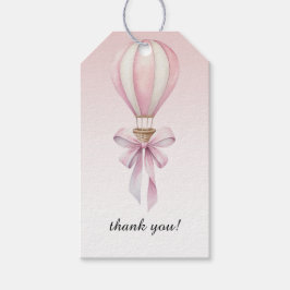 Pink Watercolor Hot Air Balloon Girl Baby Shower Presentetikett