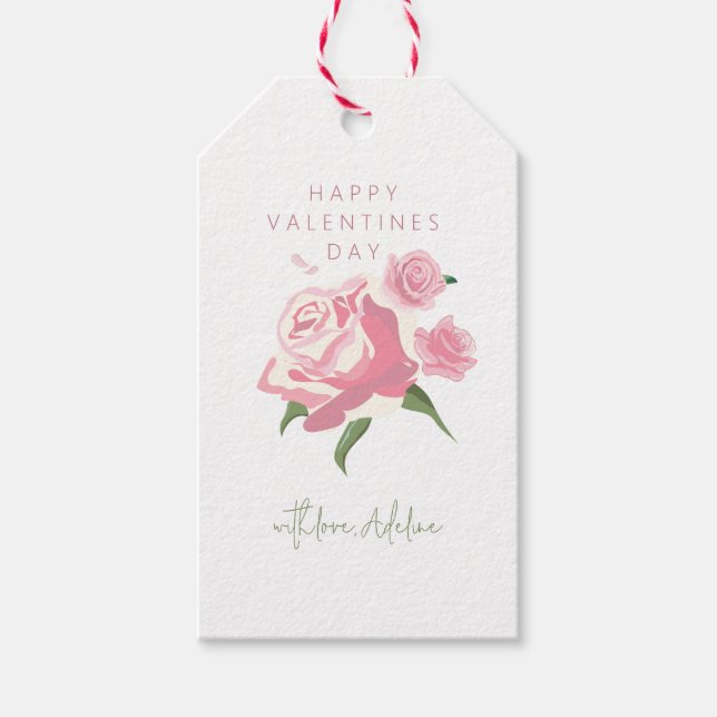 Pink Watercolor Rose Flower Valentines Day Presentetikett (Framsidan)