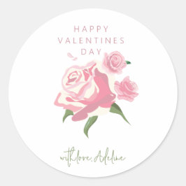 Pink Watercolor Rose Flower Valentines Day Runt Klistermärke