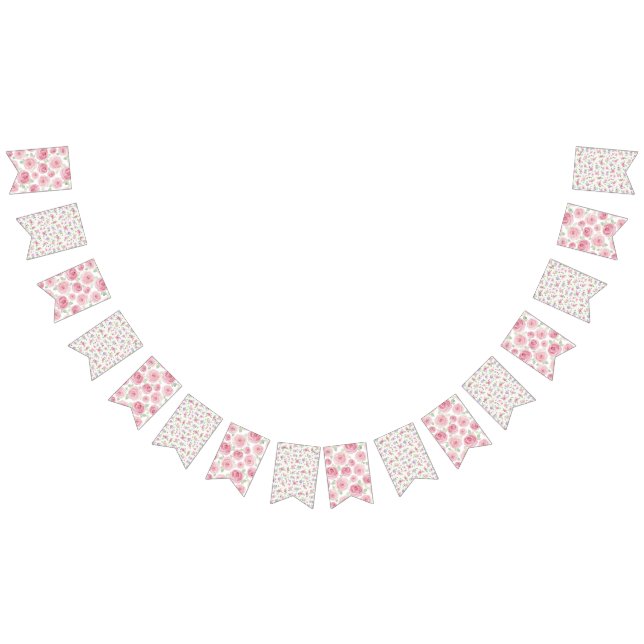 Pink Watercolor Roses bunting banner Vimplar (Alla)