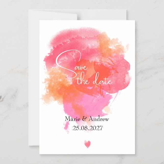 Pink watercolor Save the date  Magnetisk Inbjudningskort (Framsida)