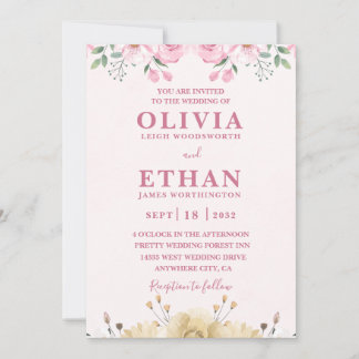 Pink Watercolor Wedding Party Virtual Invitation  Inbjudningar