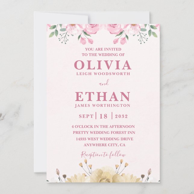 Pink Watercolor Wedding Party Virtual Invitation  Inbjudningar (Framsida)