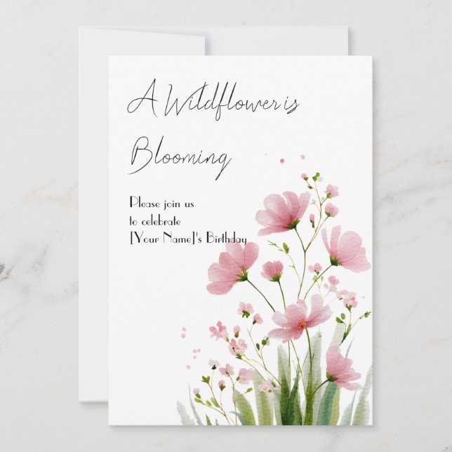 Pink Watercolor Wildflower 1st Birthday Invitation Inbjudningar (Framsida)
