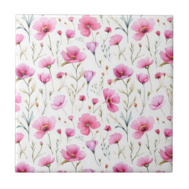 Pink Watercolor Wildflower Kakelplatta