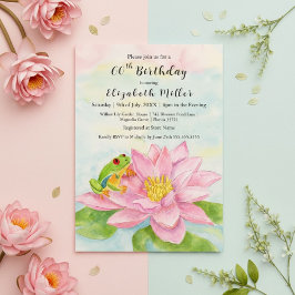 Pink Waterlily & Tree Frog Any Age Birthday  Inbjudningar
