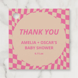 Pink Wavy Checker Couples Baby Shower Names Gåvor Etiketter
