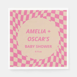 Pink Wavy Checker Couples Baby Shower Names Pappersservett