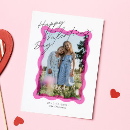 Pink Wavy Frame Valentine’s Day Photo Card Tack Kort
