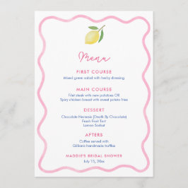 Pink Wavy Line Lemon Baby Shower Place Card Meny