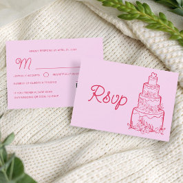Pink Wedding Cake RSVP Card with QR Code OSA Kort