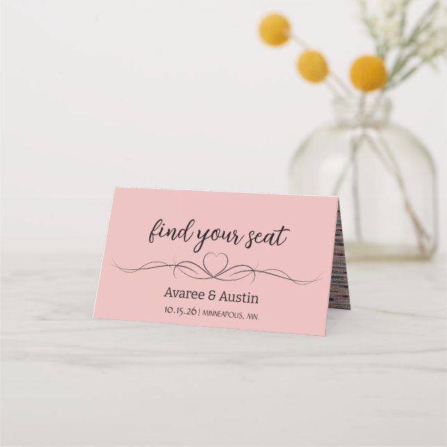 Pink Wedding Table Seating Cards Placeringskort (Framsida)