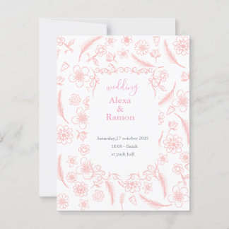 pink wedding vykort