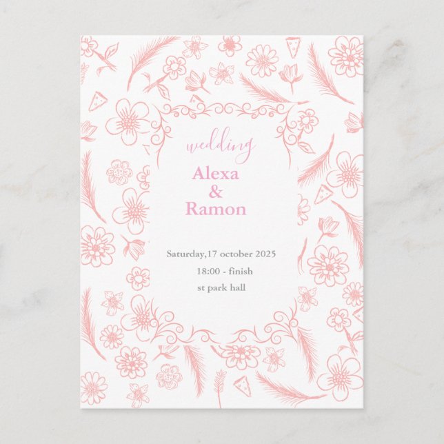 pink wedding vykort (Framsida)