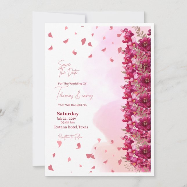 Pink weeding inbjudningar (Framsida)