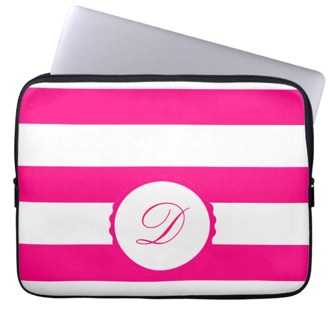 Pink Weiß gestreift personalisiert Monogramm Laptop Fodral (Framsidan)