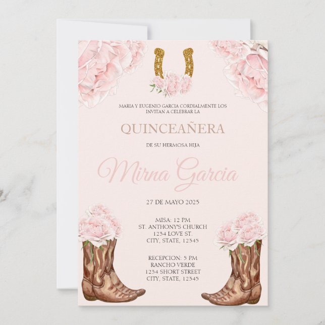 Pink Western Charra Themed Quinceanera Invitation Inbjudningar (Framsida)