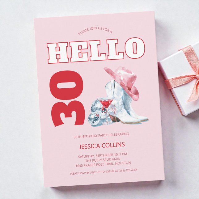 Pink Western Disco Cowgirl 30th Birthday Party Inbjudningar (Pink Western Disco Cowgirl 30th Birthday Party Invitation)