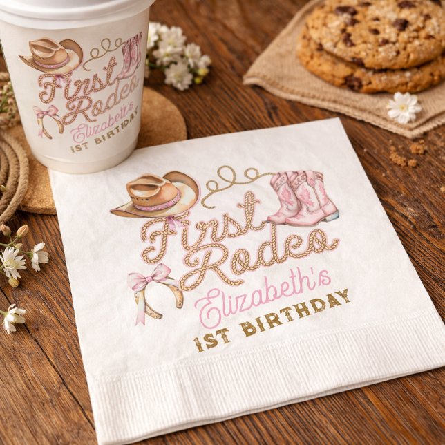 Pink Western First Rodeo Birthday Pappersservett (Pink Western First Rodeo Birthday Napkins)