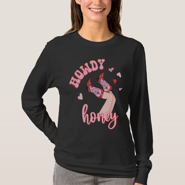 Pink Western Valentine's Day Cowgirl Howdy Partner T Shirt (Framsida)