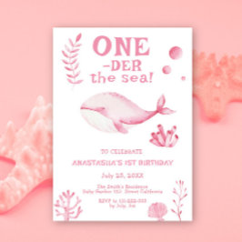 Pink Whale Oneder The Sea 1st Birthday  Inbjudningar