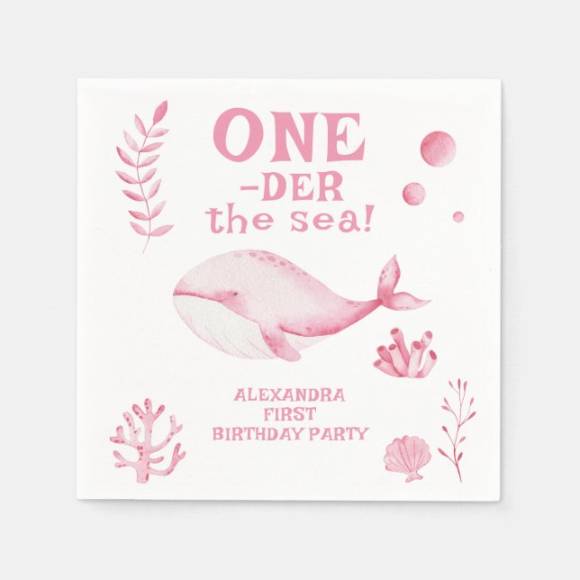 Pink Whale Oneder The Sea 1st Birthday  Pappersservett (Framsidan)